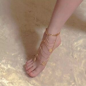 Gold Plated Bohemian Toe Ring Anklet